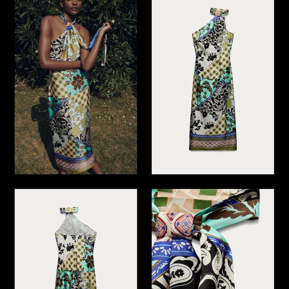 ZARA PATCHWORK PRINT SATIN EFFECT DRESS - Size XS - BRAND NEW WITH TAG